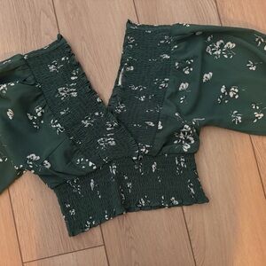 Floral Green Crossover Top